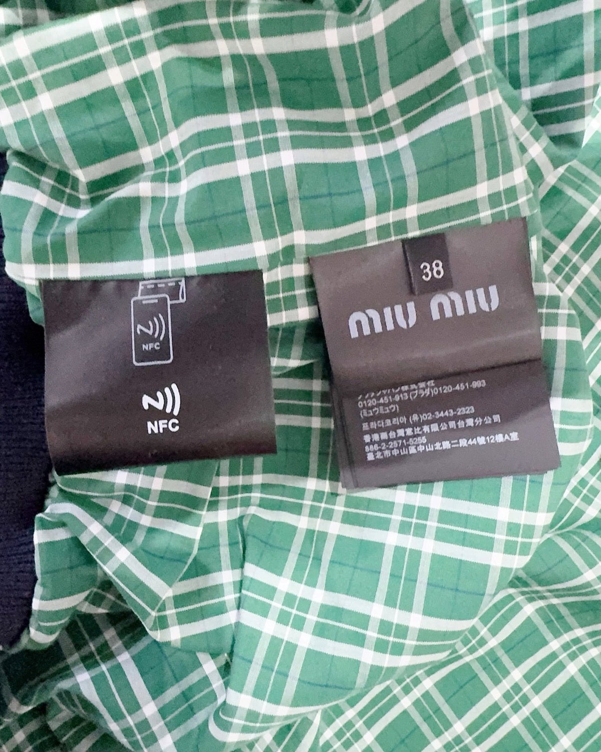 Miu Miu Plaid-Lined Jacket Navy, Green FR 34