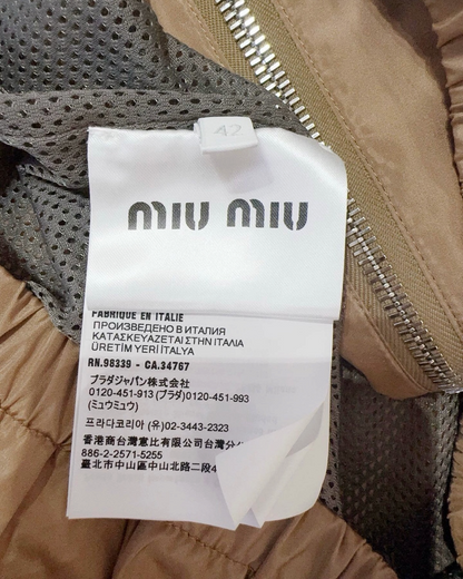 Miu Miu Hooded Windbreaker Jacket Beige/Ecru, White IT 42