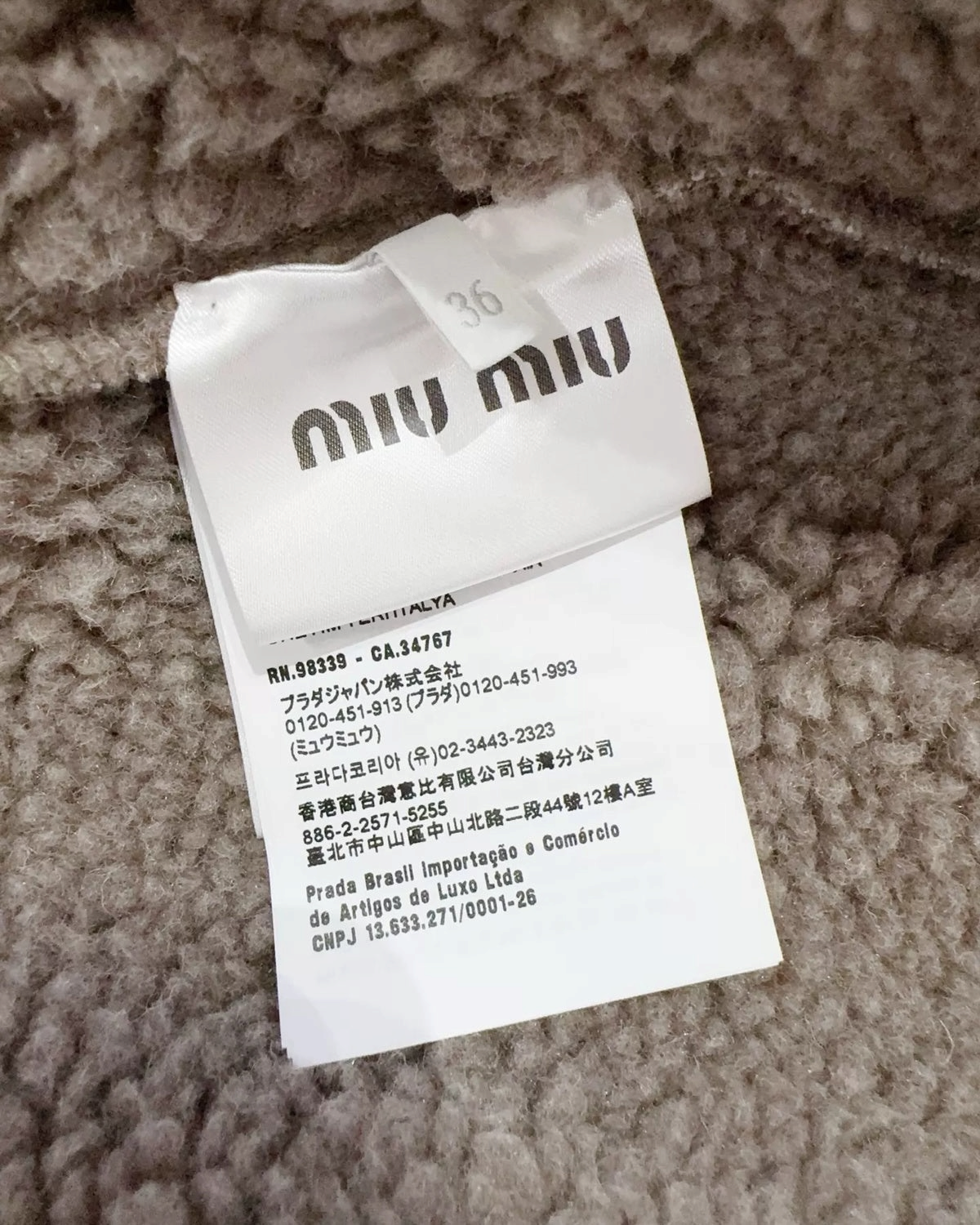 Miu Miu Wool Shearling-Collar Zip-Up Jacket Beige/Ecru, Black FR 36