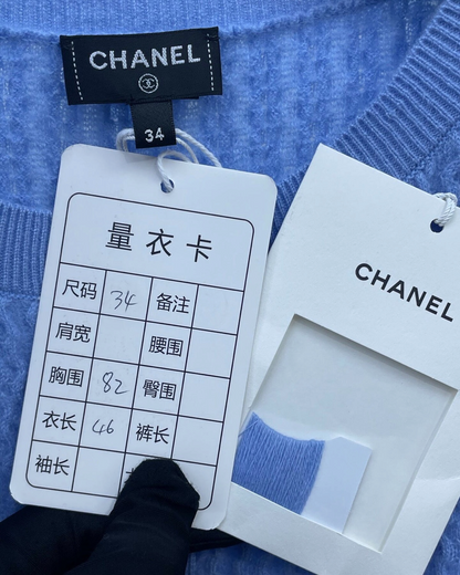 Chanel 24B Cashmere Cable-Stitch Vest Blue FR 34