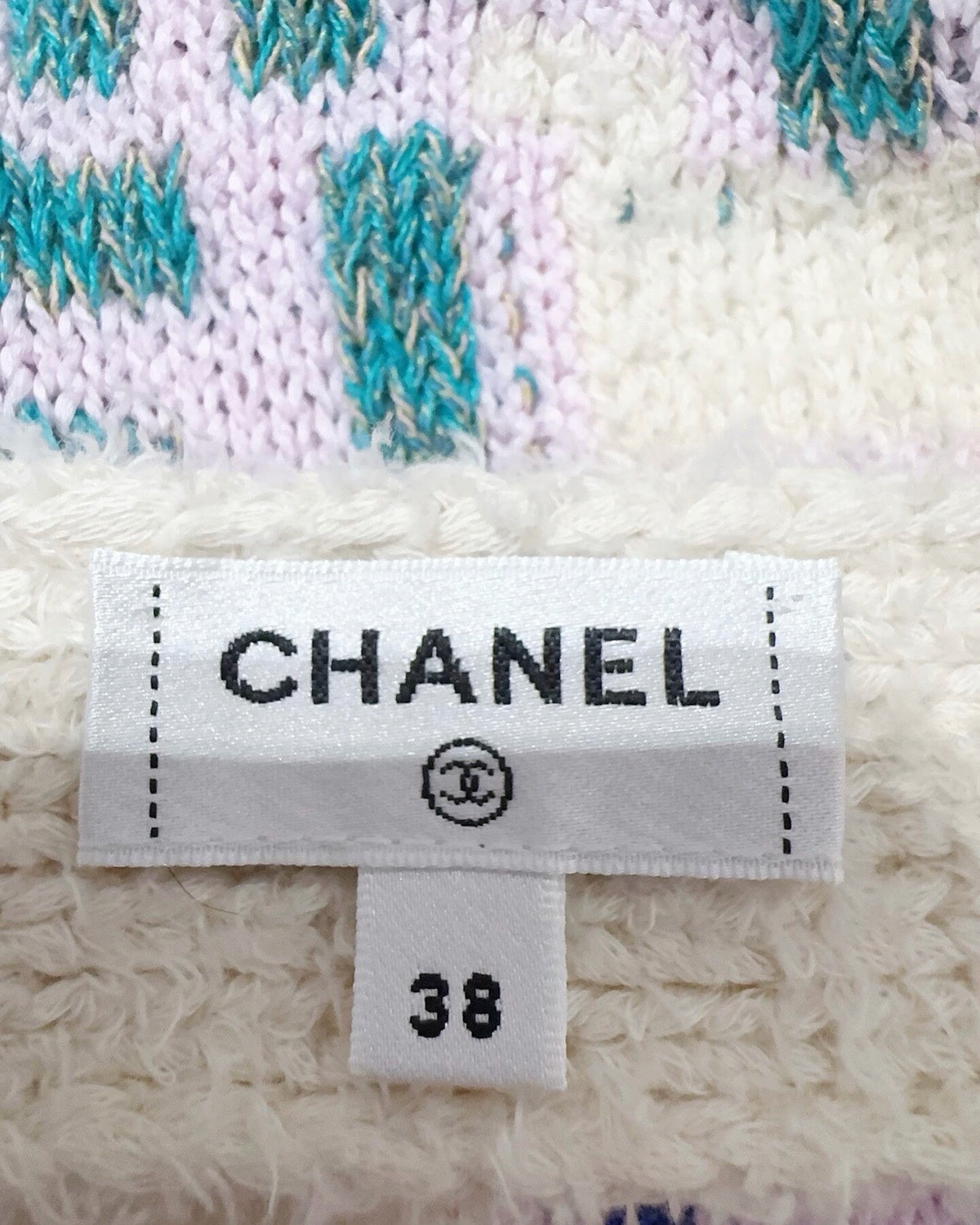 Chanel 23P Long Belted Logo Cardigan Beige/Ecru, Blue, Pink, Multicolor FR 38