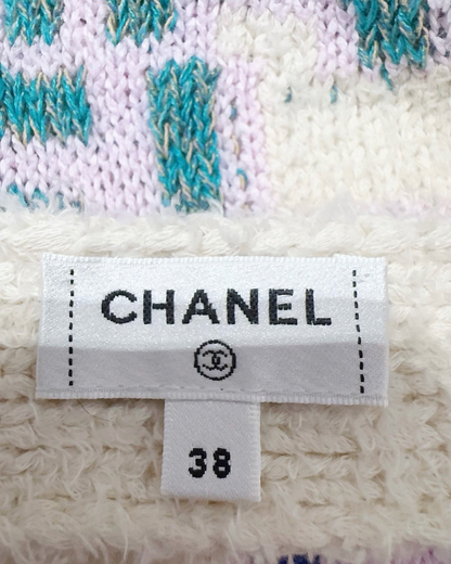 Chanel 23P Long Belted Logo Cardigan Beige/Ecru, Blue, Pink, Multicolor FR 38