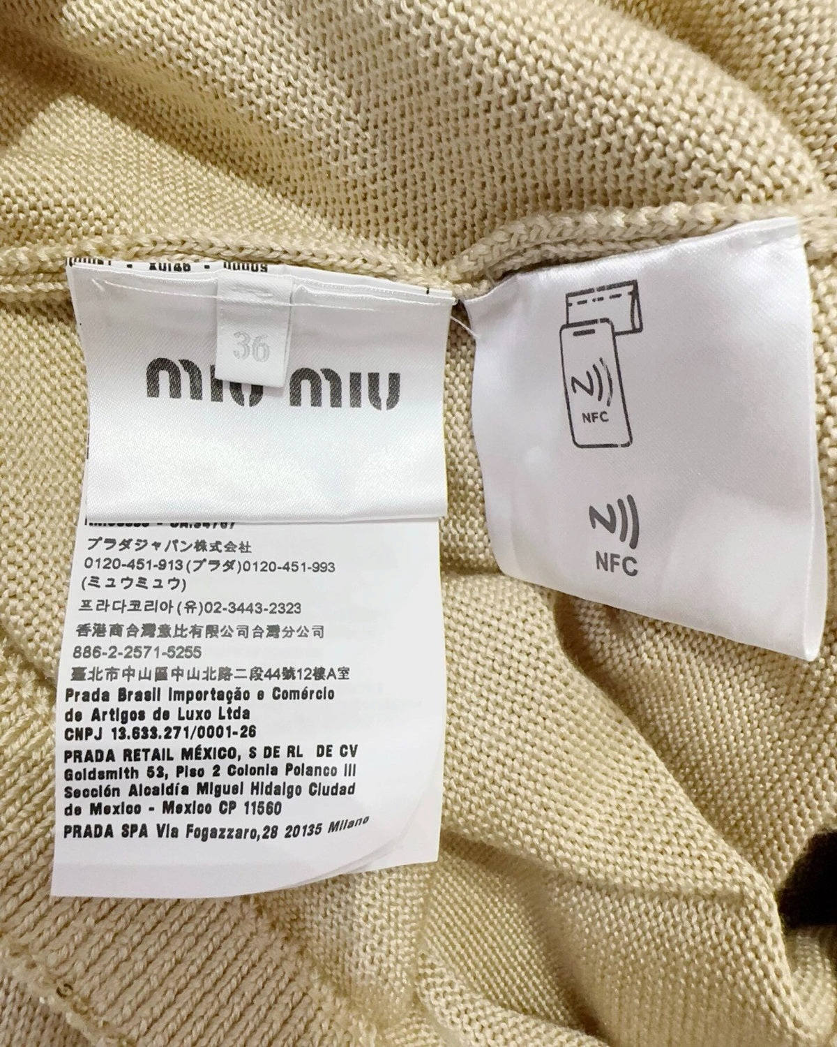 Miu Miu Sequin Four-Pocket Cardigan Beige/Ecru, Gold FR 36