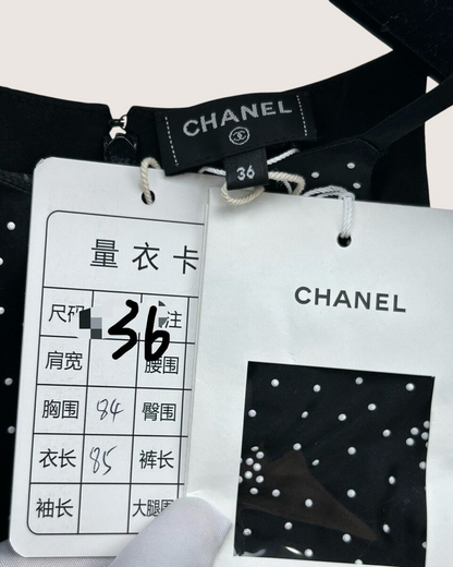 Chanel 24B CC Dot Halter Mini Dress Black, White FR 36
