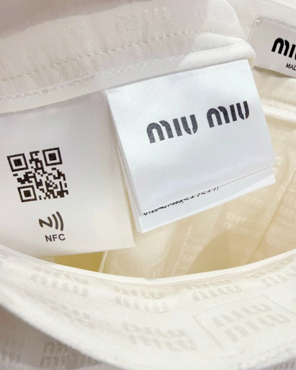 Miu Miu Logo Pleated Mini Skirt White FR 40