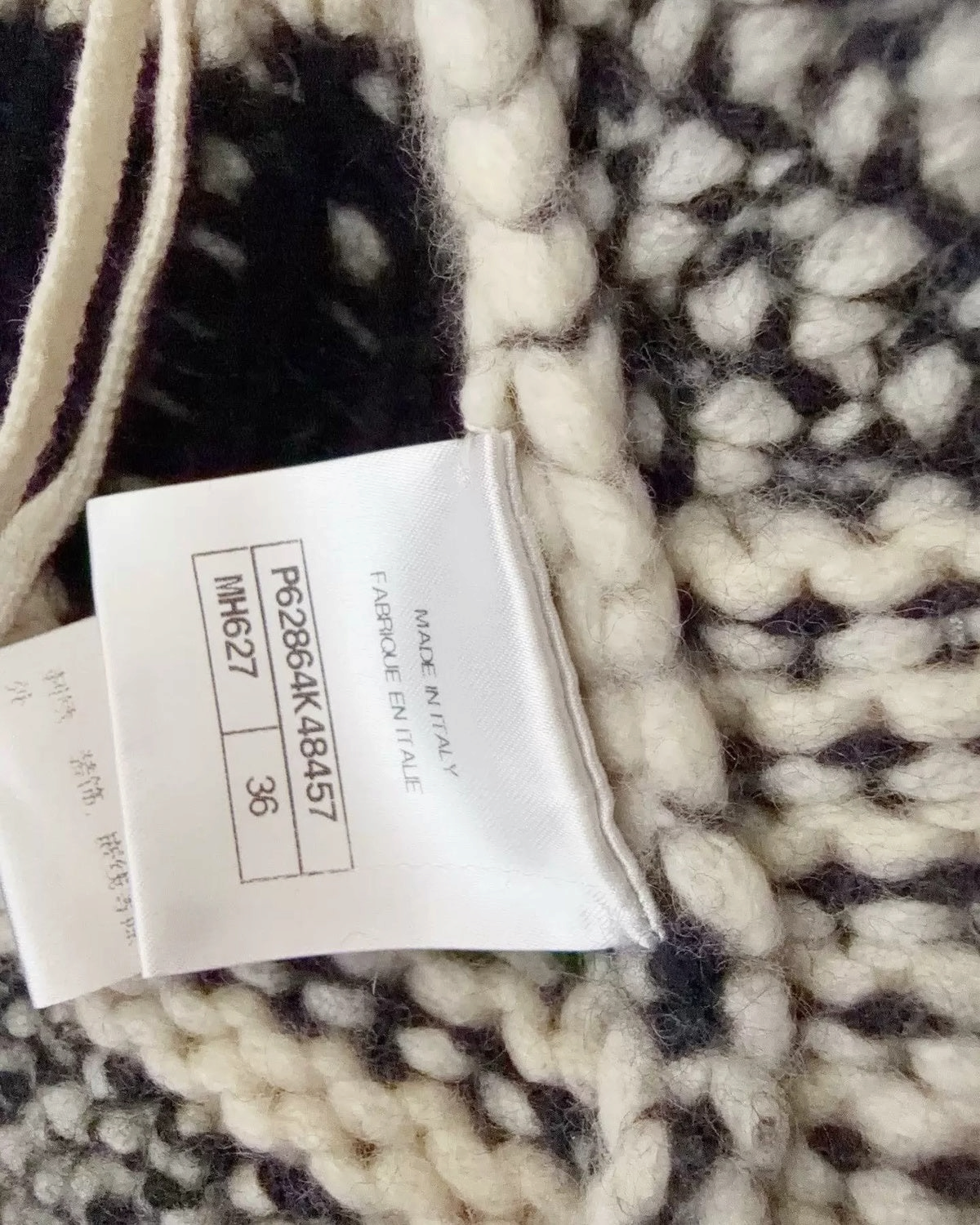 Chanel 20C Belted Cashmere Cardigan Grey, White, Black FR 36