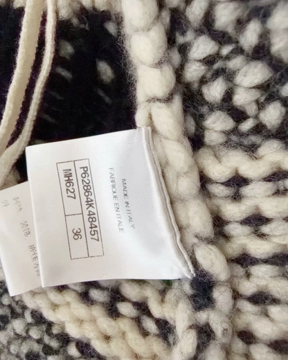 Chanel 20C Belted Cashmere Cardigan Grey, White, Black FR 36