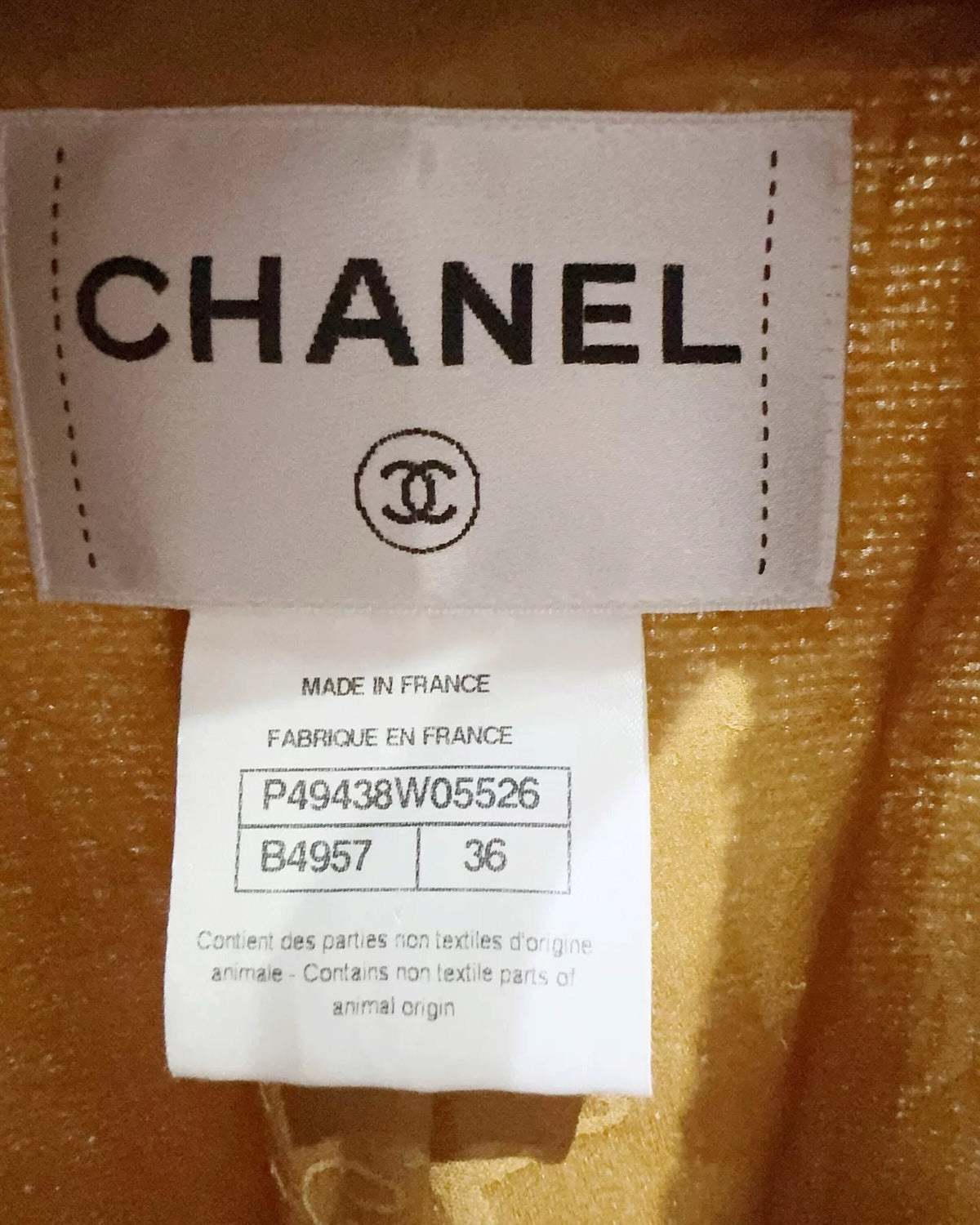 Chanel Tweed Jacket Gold, White FR 36
