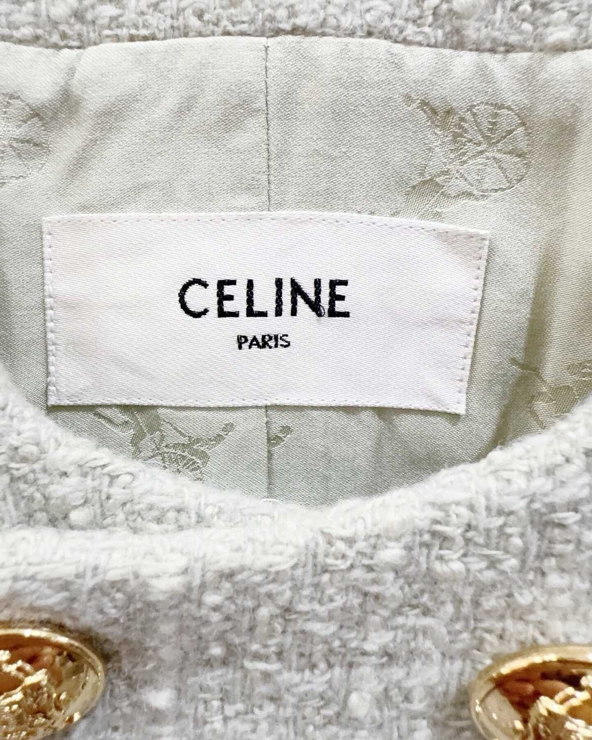 Celine Double-Breasted Tweed Jacket Grey FR 38