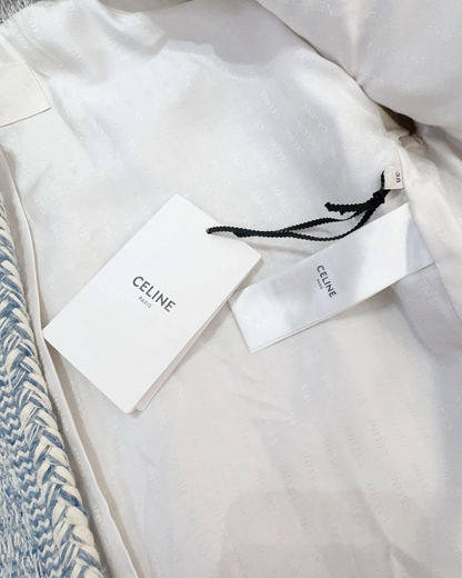 Celine Tweed Jacket Blue, White FR 38