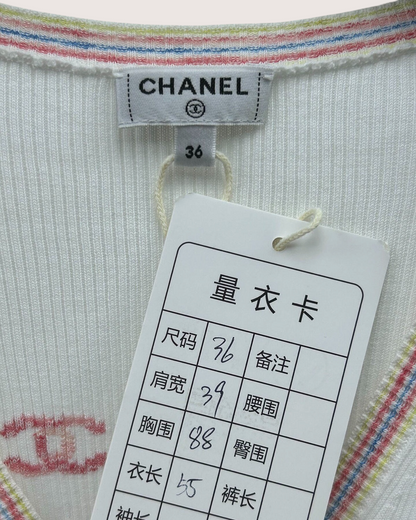 Chanel 21C Short-Sleeve Confetti Heart Cardigan White, Multicolor FR 36
