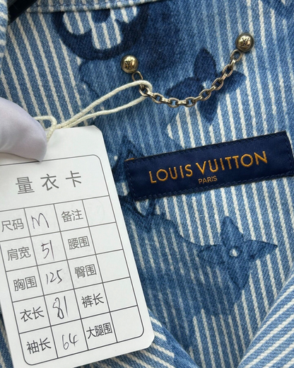 Louis Vuitton Striped Monogram Denim Jacket Blue, Navy, White FR 38