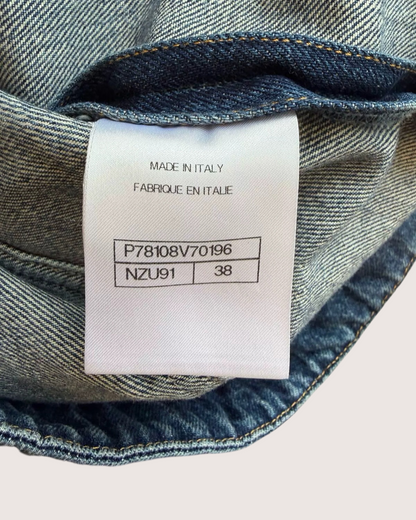 Chanel 24B Denim Crewneck Pocket Jacket Blue FR 38