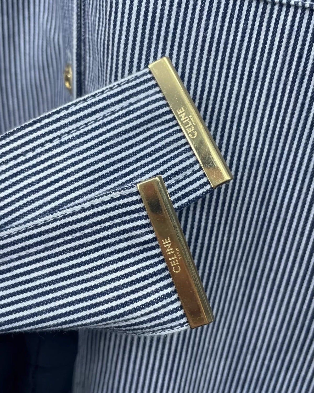 Celine Striped Belted Mini Dress Navy, White FR 36