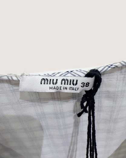 Miu Miu Checked Contrast-Collar Mid-Length Dress Blue, White, Navy IT 38