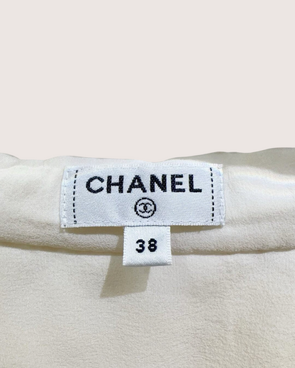 Chanel Silk Lace-Trim Shirt Beige/Ecru FR 38