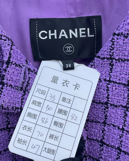 Chanel 22S Plaid Four-Pocket Tweed Jacket Purple, Black FR 38
