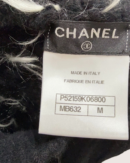 Chanel Fringe Knit Hat Black, White, Gold One Size