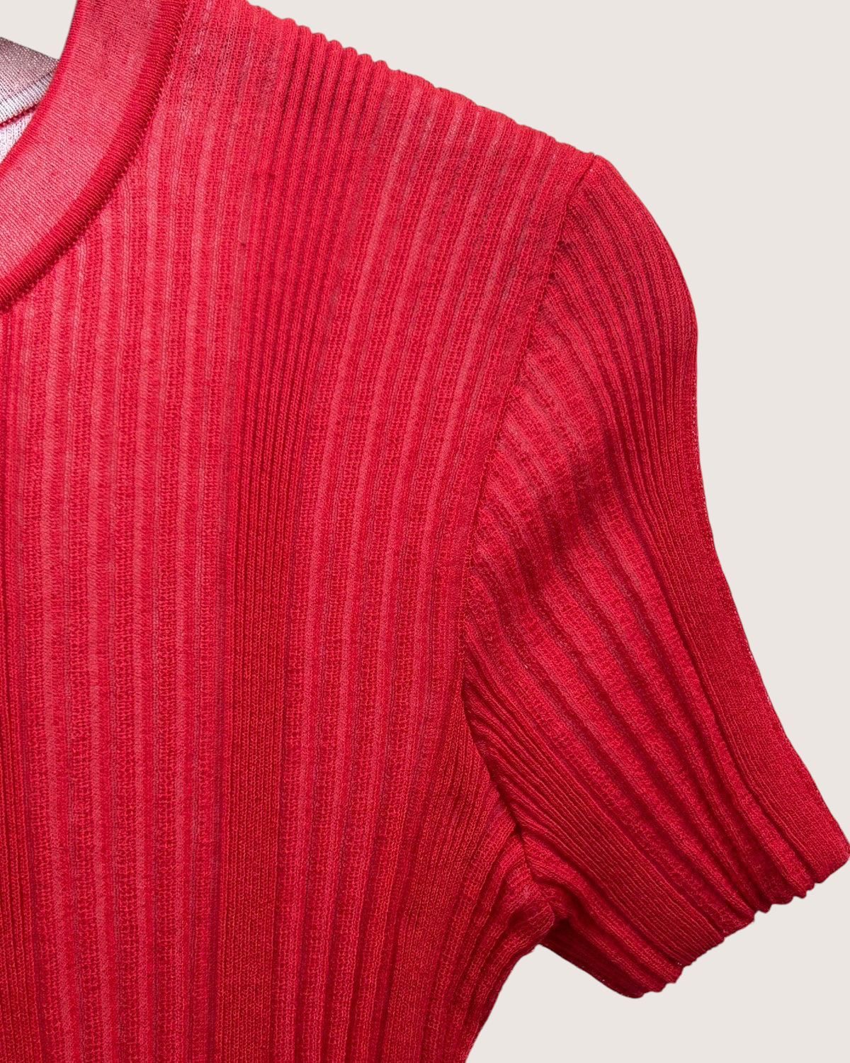 Chanel 26M Coco Beach Ribbed Short-Sleeve Top Red FR 36