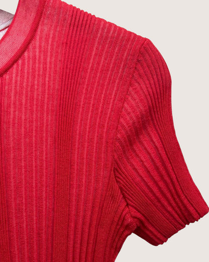 Chanel 26M Coco Beach Ribbed Short-Sleeve Top Red FR 36