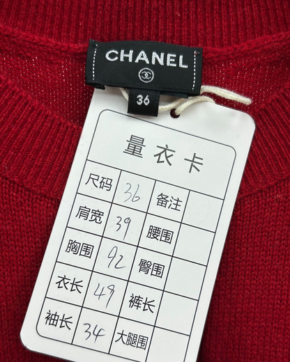 Chanel 25K Cashmere Bow Cardigan Red FR 36