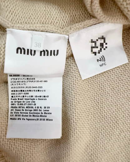 Miu Miu Cashmere Sequin Floral Cardigan Beige/Ecru, Gold FR 38