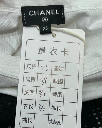 Chanel 22C T-Shirt w/ Net Camisole White, Black FR 34