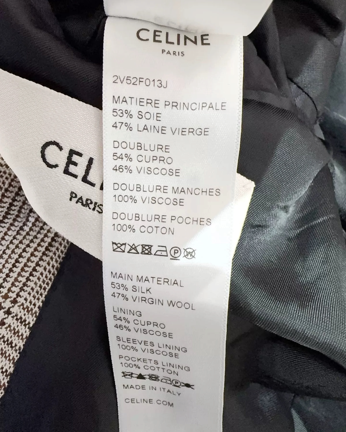 Celine Wool Prince of Wales Plaid Jacket Beige/Ecru, Brown FR 38
