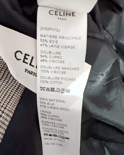 Celine Wool Prince of Wales Plaid Jacket Beige/Ecru, Brown FR 38