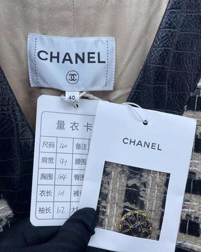 Chanel 19A Leather-Trim Tweed Coat