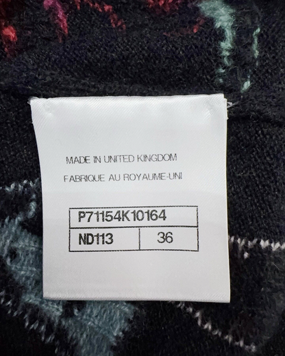 Chanel 21A Cashmere CC Floral Intarsia Mini Skirt Black, Pink, Green, Multicolor FR 36