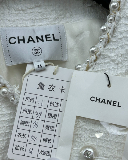 Chanel 25P Pearl Tweed Jacket White FR 36