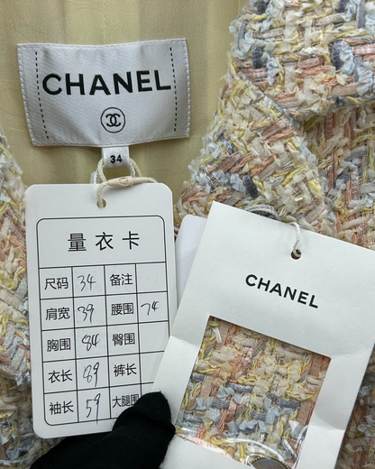 Chanel 25P Tweed Double-Breasted Mid-Length Dress Beige/Ecru, Pink, Multicolor FR 34