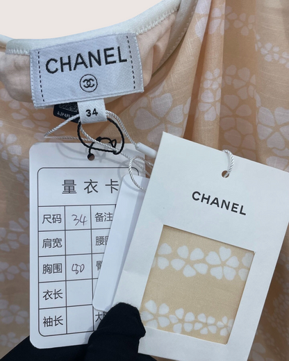 Chanel 25M Coco Beach Floral Halter Top Beige/Ecru, White FR 34
