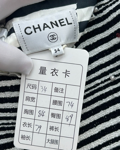 Chanel 24S Striped Beaded Mini Dress Black, White