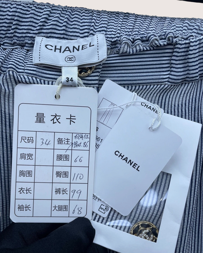 Chanel 22S Striped Wide-Leg Trousers Blue, White FR 34