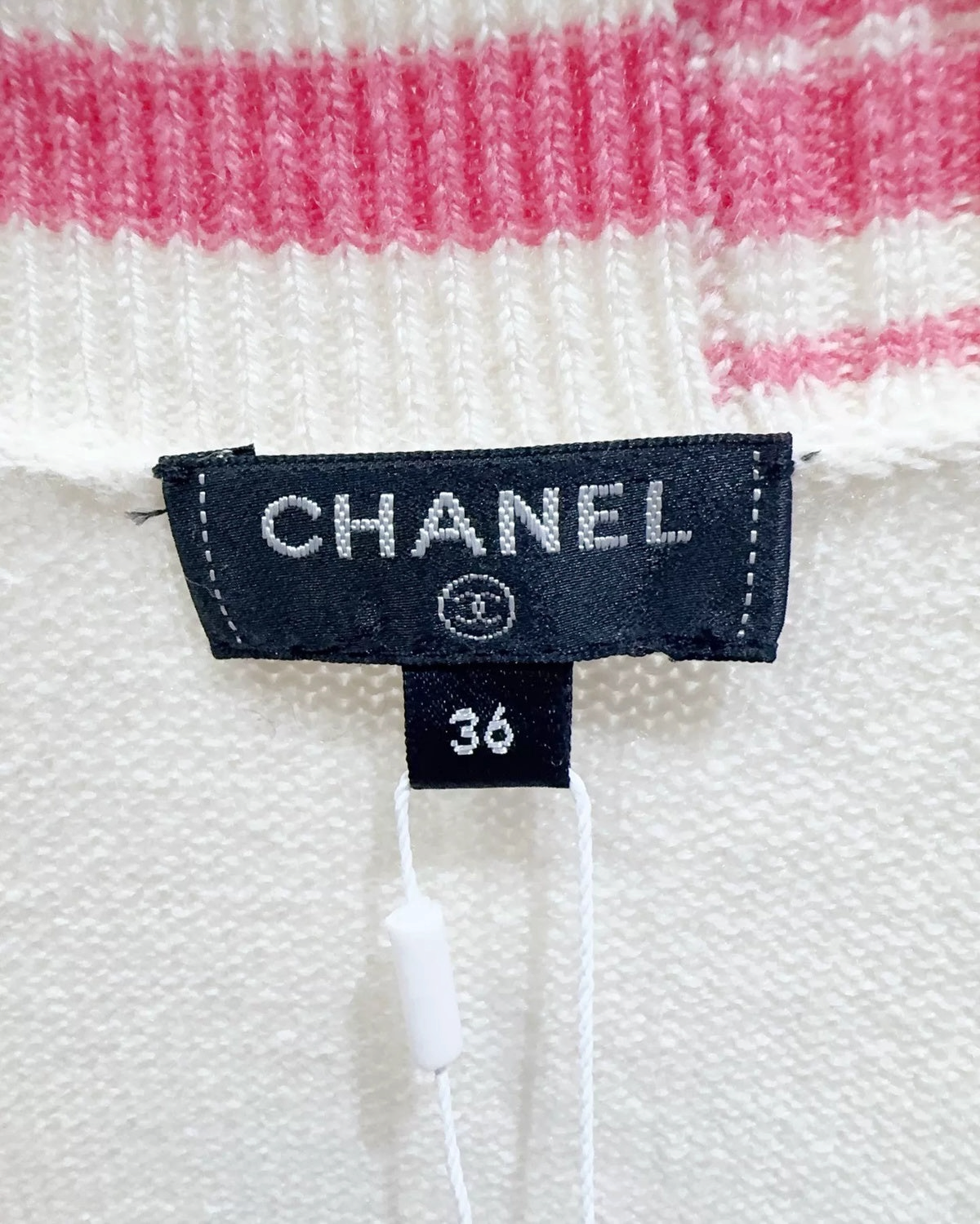 Chanel Long Striped Cardigan White, Pink FR 36