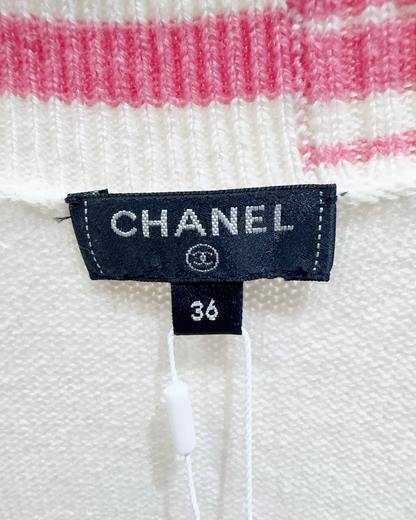 Chanel Long Striped Cardigan White, Pink FR 36