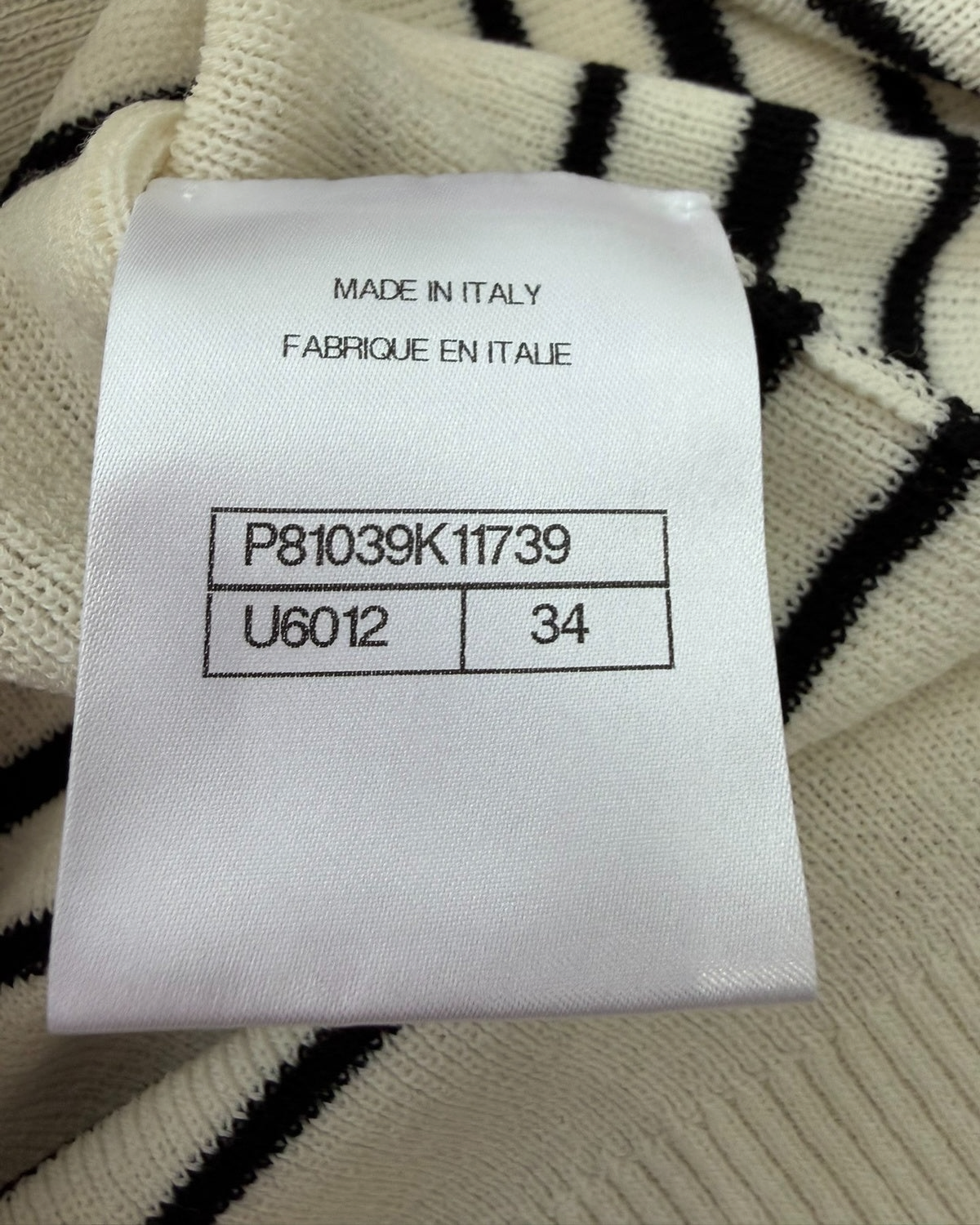 Chanel 26C Striped Knit Polo Cardigan Beige/Ecru, Black, Red FR 34