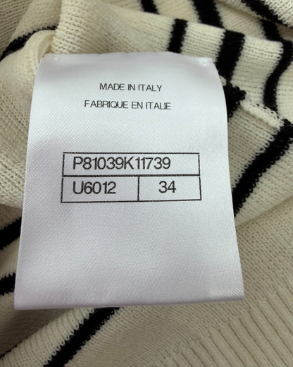 Chanel 26C Striped Knit Polo Cardigan Beige/Ecru, Black, Red FR 34