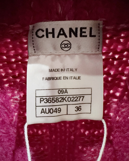 Chanel 09A Bouclé Tie-Front Cardigan Pink FR 36