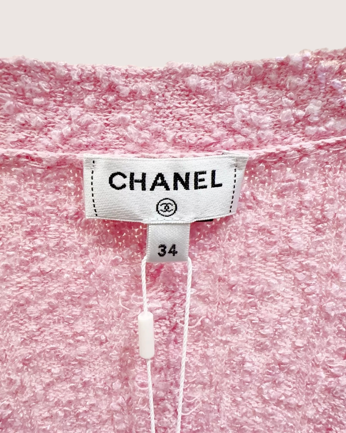Chanel 22P Belted Bouclé Cardigan Pink, White FR 34