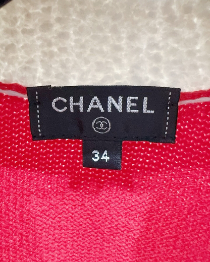 Chanel 19K Bouclé-Trim Cardigan Red, White FR 34