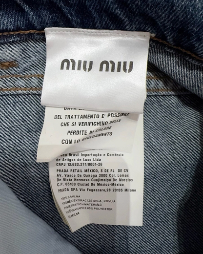 Miu Miu Crystal-Embellished Denim Mini Skirt Blue, Silver FR 40