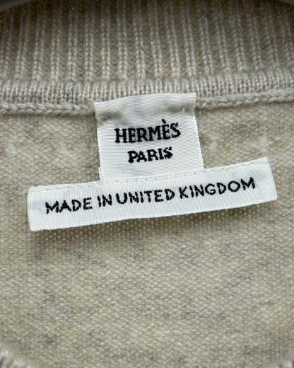 Hermès Cashmere Short-Sleeve Logo Sweater Grey FR 36