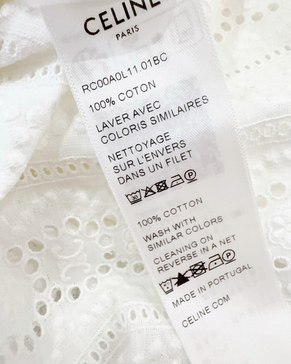 Celine Triomphe Eyelet Short-Sleeve Shirt White FR 38