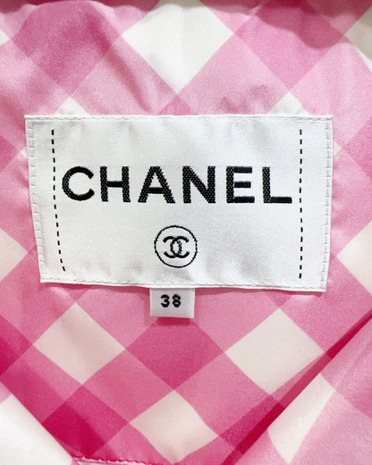 Chanel 23C Gingham Badge Jacket Pink, White, Multicolor FR 38