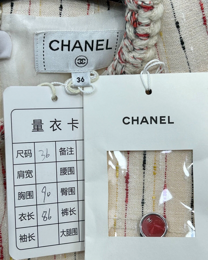Chanel 26B Tweed Braided-Trim Mini Dress Beige/Ecru, Multicolor FR 36