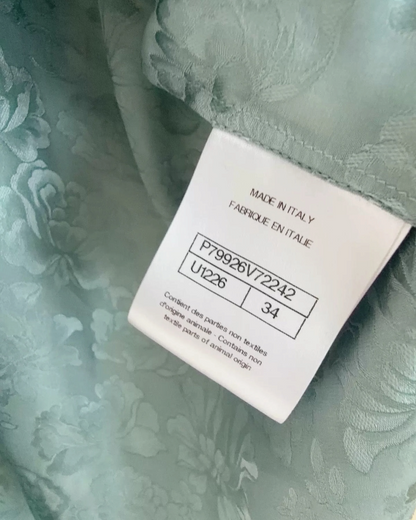 Chanel 25A Camellia Pattern Sleeveless Shirt Green, Blue FR 34