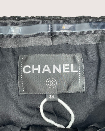 Chanel 21A Floral Off-Shoulder Chain-Trim Jacket Black FR 34